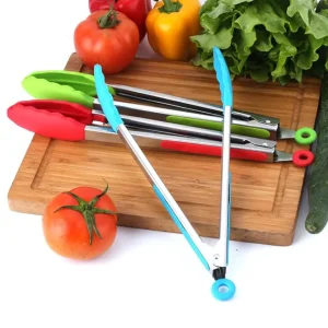 Silicone Kitchen Tongs with Stainless Steel Handle – Heat-Resistant, Non-Slip Cooking Clips for Grilling, Frying, Salad, and Baking (8 Inch)