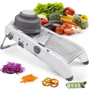 LMETJMA 18-in-1 Adjustable Mandoline Vegetable Slicer – Stainless Steel Julienne Cutter for Potatoes, Onions, Fruits & More