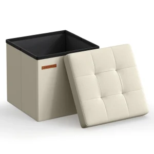 SONGMICS Small Storage Ottoman Cube – 11.8-Inch Foldable Footstool with Storage, Linen-Look Fabric, Holds up to 286 lbs