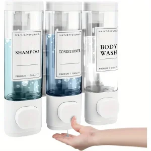 3-in-1 Wall-Mounted Soap Dispenser – No-Drill Dish Soap, Hand Soap & Lotion Dispenser for Kitchen or Bathroom, Durable ABS Material
