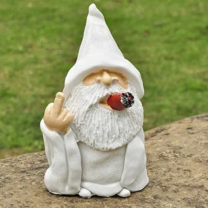 Resin Smoking Old Man Statue – Unique White-Bearded Figurine with Scissors & Middle Finger Gesture, Lifelike Home or Garden Décor